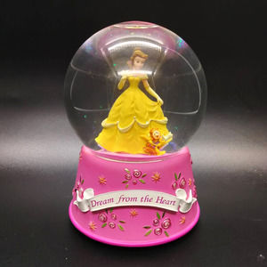 DISNEY Belle SNOWGLOBE Dream From the Heart 5 inch Enesco Be Our Guest Music Box